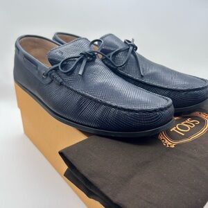 Tod's Men’s Navy Blue Leather Laccetto Gomma Loafers Size 11